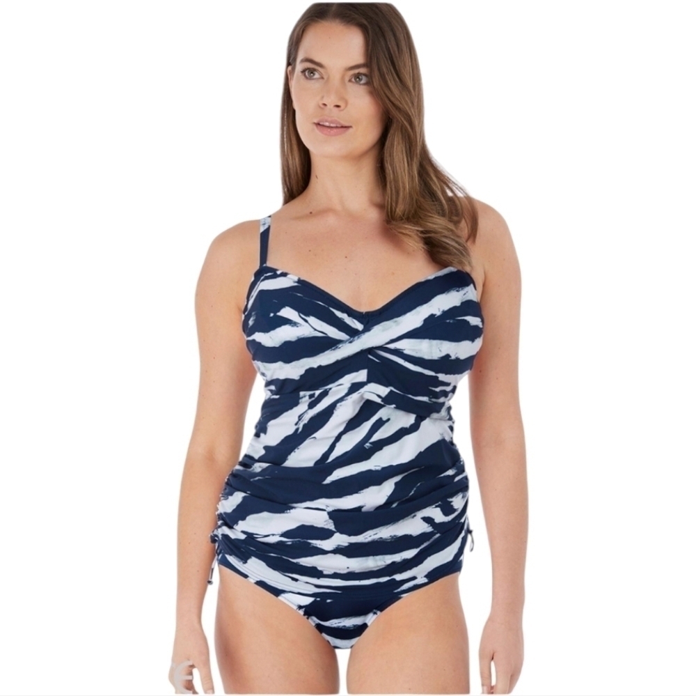 Fantasie Swim Lindos Blue White Gray Underwire Tankini TOP, 38DD - Picture 3 of 16